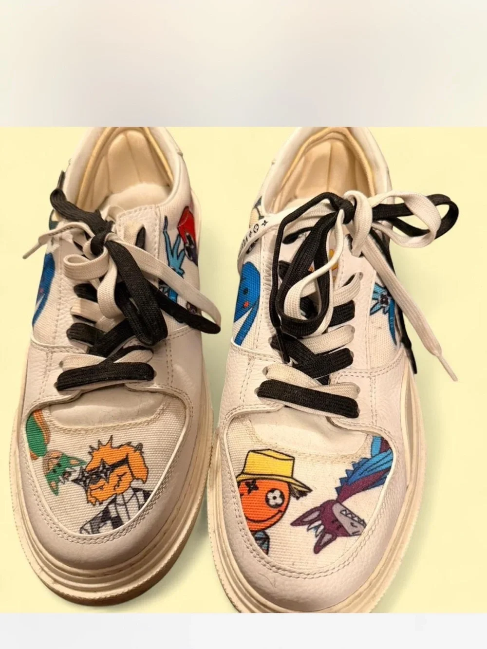 Louis Vuitton White Canvas Sneakers with Colorful Cartoon Prints